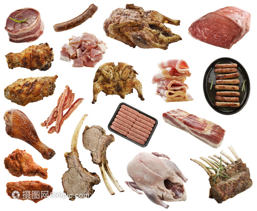 白色上分离的肉制品的分类与特性